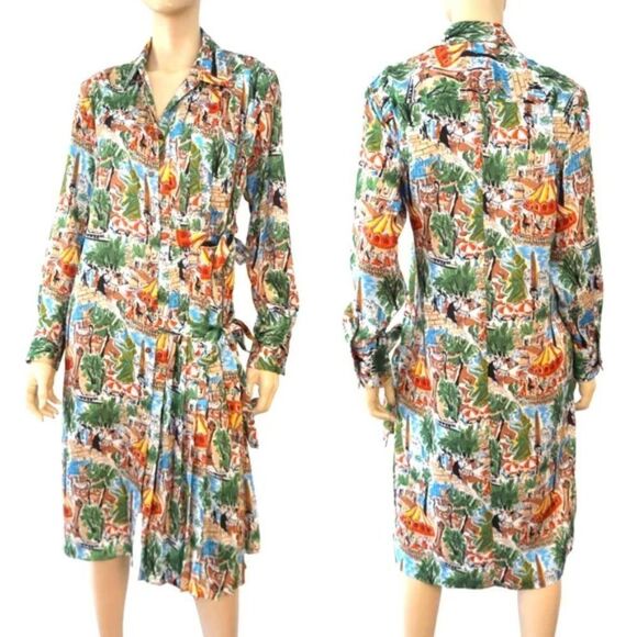 ZARA Paris Crepe de Chine Pleated Shirt Wrap Dress L - Picture 1 of 10